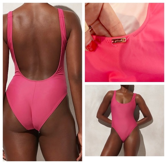 VS HOT PINK 90s Minimalist Scoop Back Solid One Piece Swimsuit - Picture 1 of 7